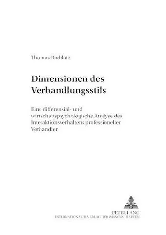 Dimensionen Des Verhandlungsstils cover