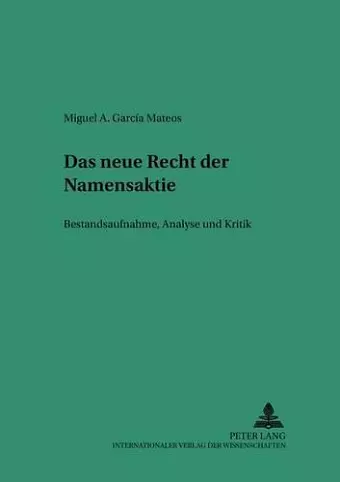 Das Neue Recht Der Namensaktie cover