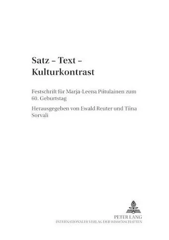 Satz - Text - Kulturkontrast cover