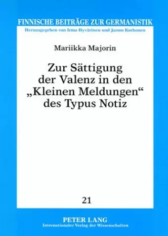 Zur Saettigung Der Valenz in Den «Kleinen Meldungen» Des Typus Notiz cover