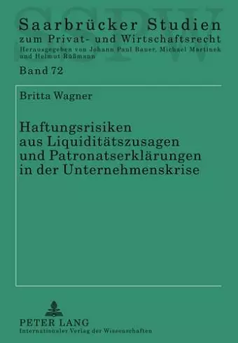 Haftungsrisiken Aus Liquiditaetszusagen Und Patronatserklaerungen in Der Unternehmenskrise cover