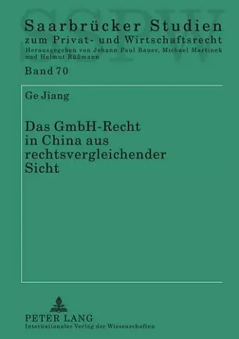 Das Gmbh-Recht in China Aus Rechtsvergleichender Sicht cover