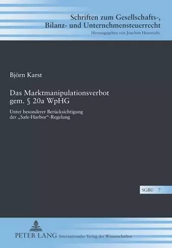 Das Marktmanipulationsverbot Gem. § 20a Wphg cover