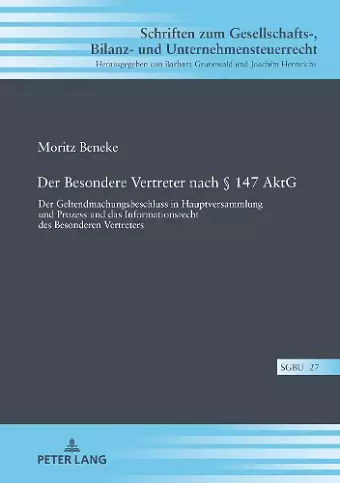 Der Besondere Vertreter Nach § 147 Aktg cover