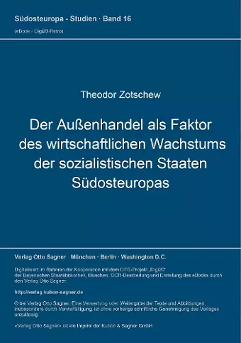 Der Außenhandel ALS Faktor Des Wirtschaftlichen Wachstums Der Sozialistischen Staaten Suedosteuropas cover