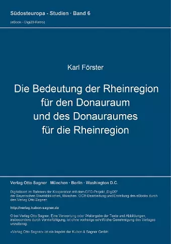 Die Bedeutung Der Rheinregion Fuer Den Donauraum Und Des Donauraumes Fuer Die Rheinregion cover