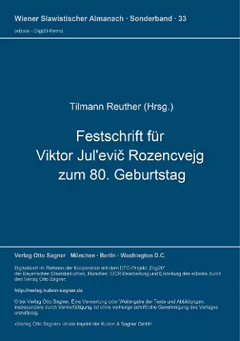 Festschrift Fuer Viktor Jul'evič Rozencvejg Zum 80. Geburtstag cover