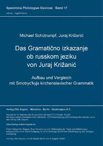 Das Gramatično Izkazanje OB Russkom Jeziku Von Juraj Krizanic cover