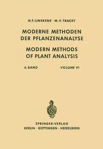 Modern Methods of Plant Analysis / Moderne Methoden der Pflanzenanalyse cover