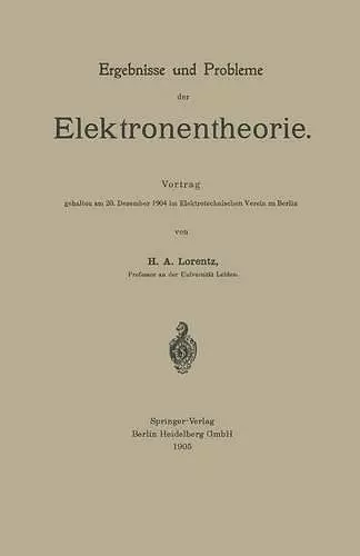 Ergebnisse und Probleme der Elektronentheorie cover