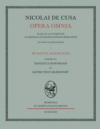 Nicolai de Cusa Opera omnia / Nicolai de Cusa Opera omnia. Volumen I. cover