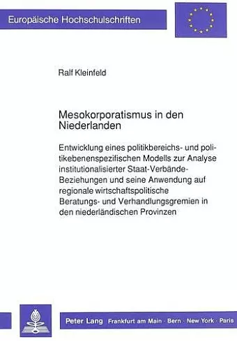 Mesokorporatismus in Den Niederlanden cover