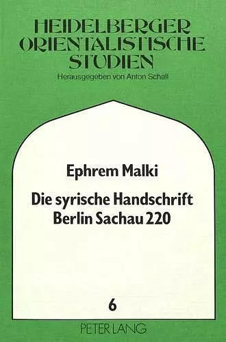 Die Syrische Handschrift Berlin Sachau 220 cover