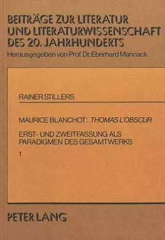 Maurice Blanchot: Thomas l'Obscur cover