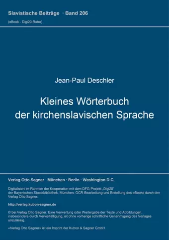 Kleines Woerterbuch Der Kirchenslavischen Sprache cover