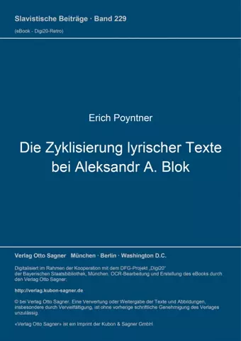 Die Zyklisierung Lyrischer Texte Bei Aleksandr A. Blok cover