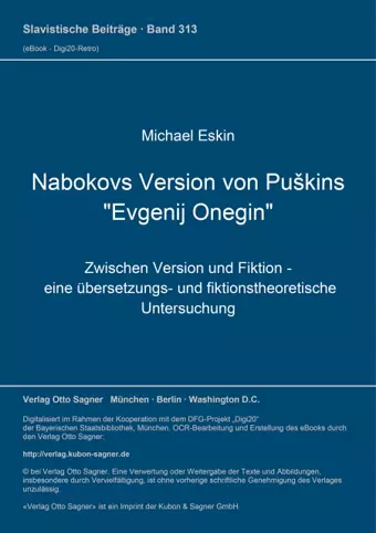 Nabokovs Version Von Puskins Evgenij Onegin cover