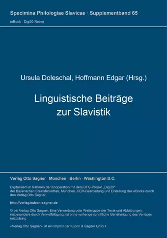 Linguistische Beitraege Zur Slavistik cover