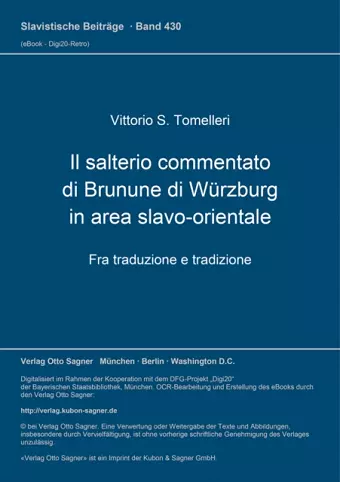 Il Salterio Commentato Di Brunune Di Wuerzburg in Area Slavo-Orientale. Fra Traduzione E Tradizione cover