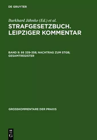 §§ 339-358; Nachtrag Zum Stgb; Gesamtregister cover