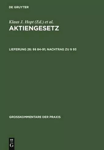 §§ 84-91; Nachtrag Zu § 93 cover