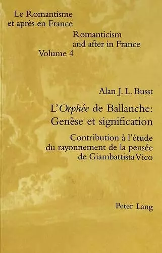 L'Orphée de Ballanche: Genèse Et Signification cover