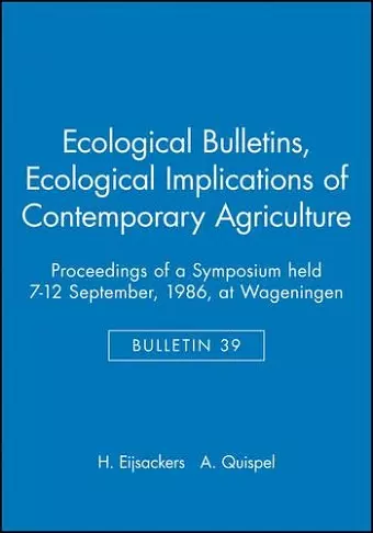 Ecological Bulletins, Ecological Implications of Contemporary Agriculture cover