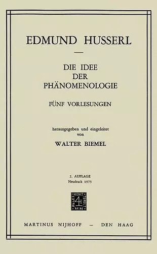 Die Idee der Phänomenologie cover
