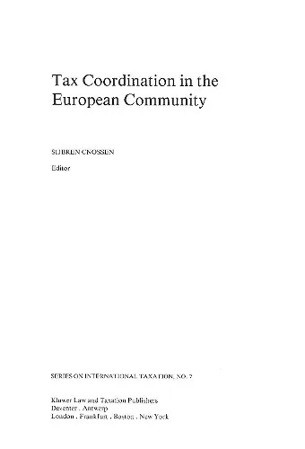 Tax Coordination in the European Community cover