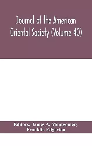 Journal of the American Oriental Society (Volume 40) cover