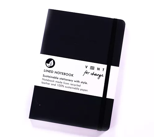 VENT Recycled Leather A5 Lined Notebook - Black cover