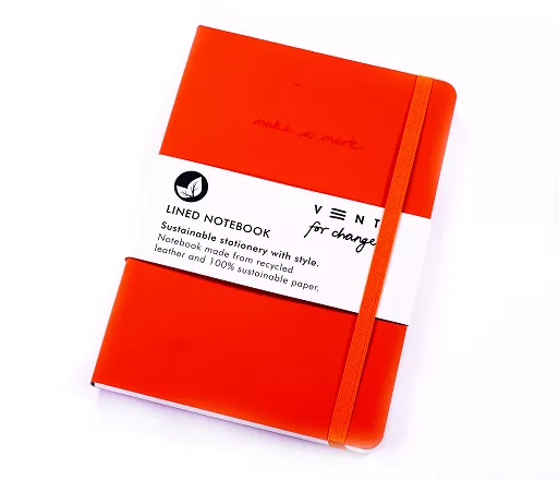 VENT Recycled Leather A5 Lined Notebook - Orange cover